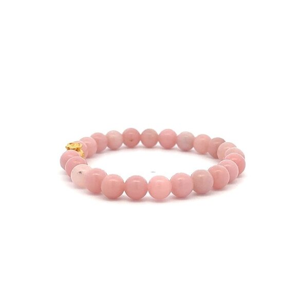 24K Gold Money Bag Lucky Charm Stretchable Bracelet Gemstones Natural Pink Opal - Picture 4 of 5